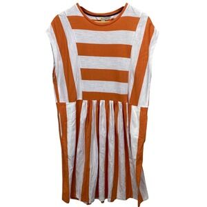 Boden Orange White Striped Jersey T-Shirt Dress size 12R Colorblock Sundress